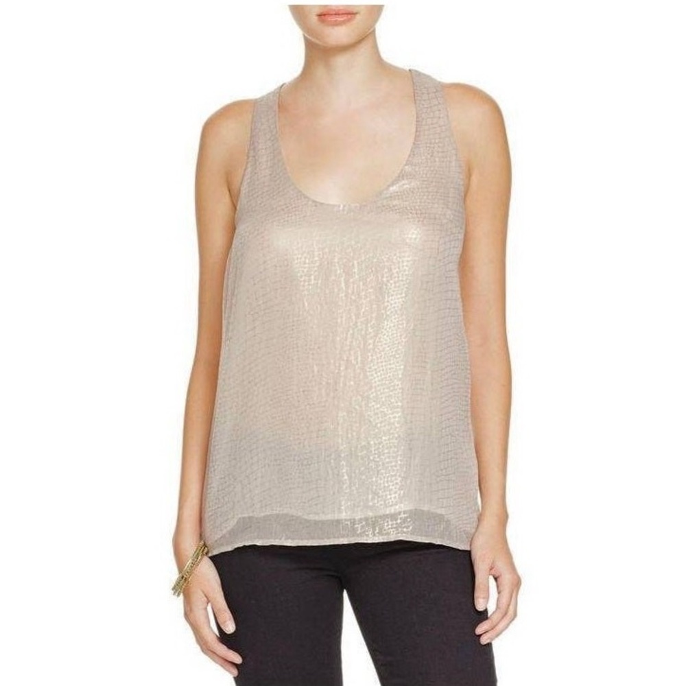 Joie Mirla Gold Metallic Shimmer Croc Print Sleeveless Blouse